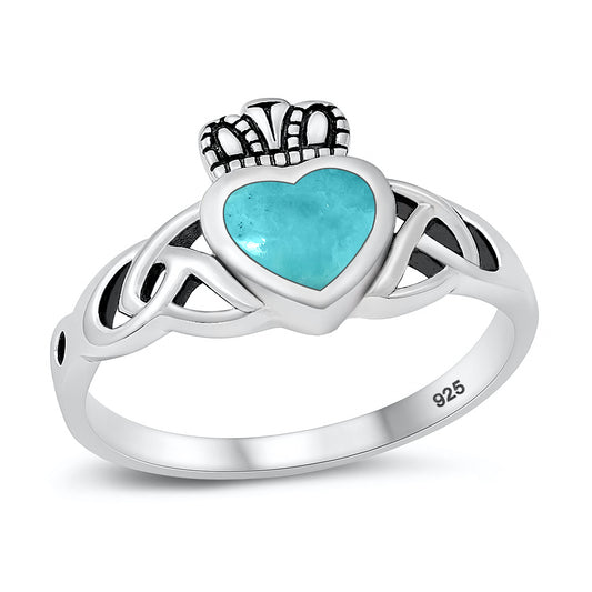 Silver Stone Ring - Celtic Claddagh