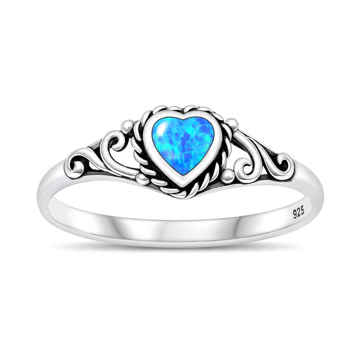 Silver Heart Scroll Stone Ring