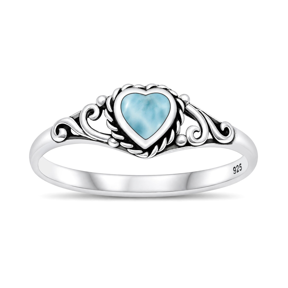 Silver Heart Scroll Stone Ring