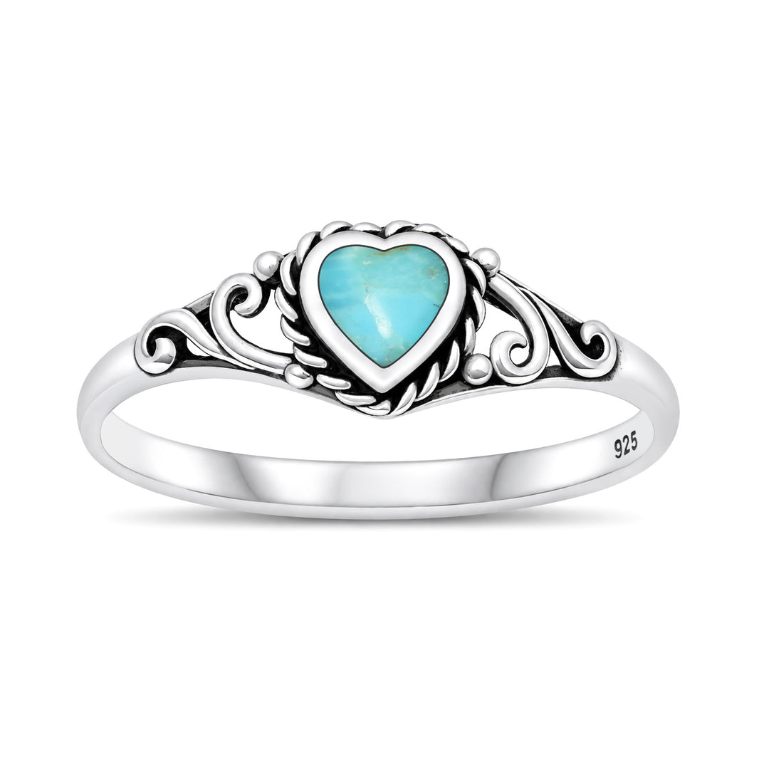 Silver Heart Scroll Stone Ring