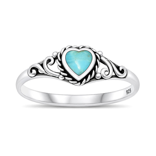 Silver Heart Scroll Stone Ring