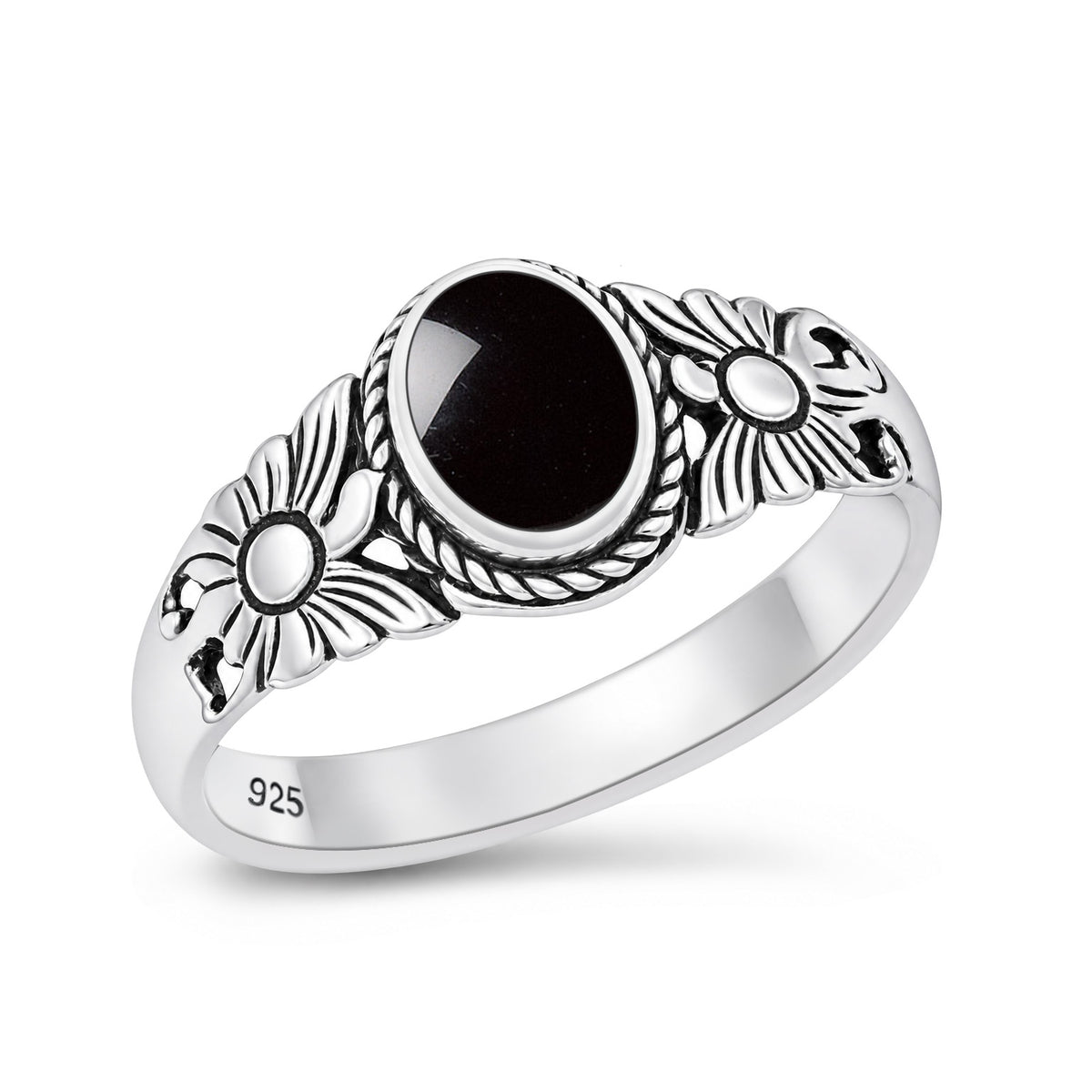 Silver Sunflower Stone Ring