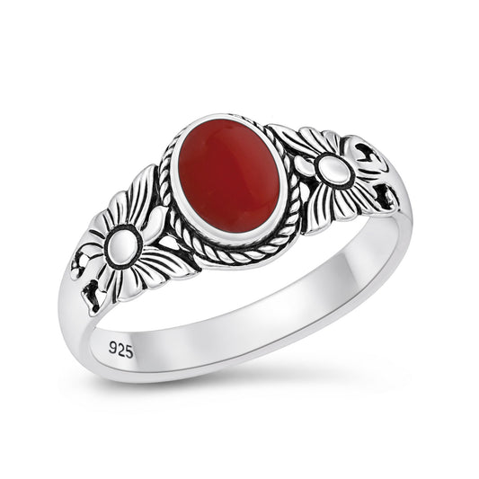Silver Sunflower Stone Ring