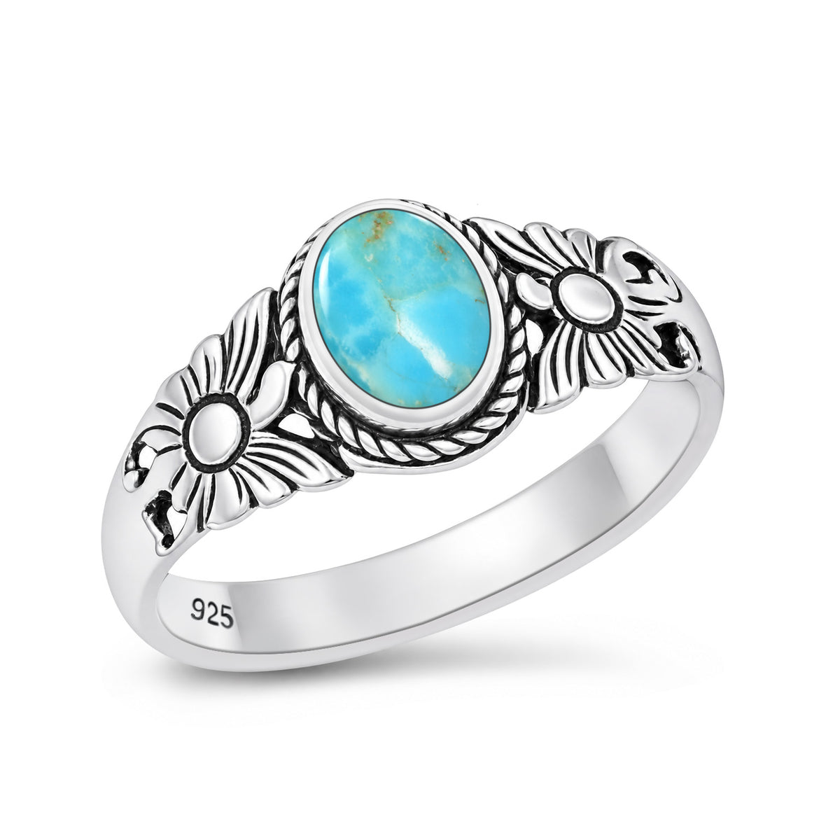 Silver Sunflower Stone Ring