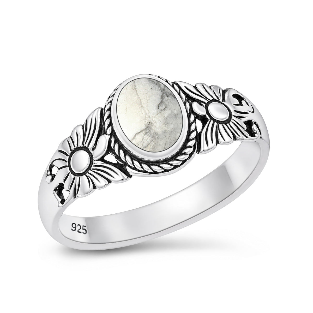 Silver Sunflower Stone Ring