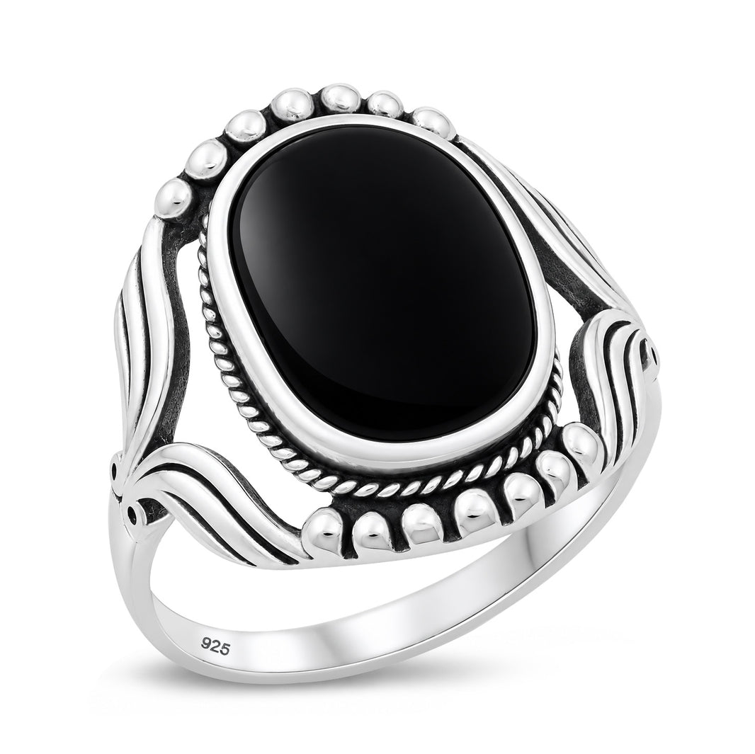 Silver Scrollwork Stone Ring