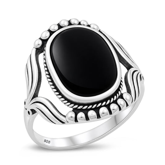 Silver Scrollwork Stone Ring