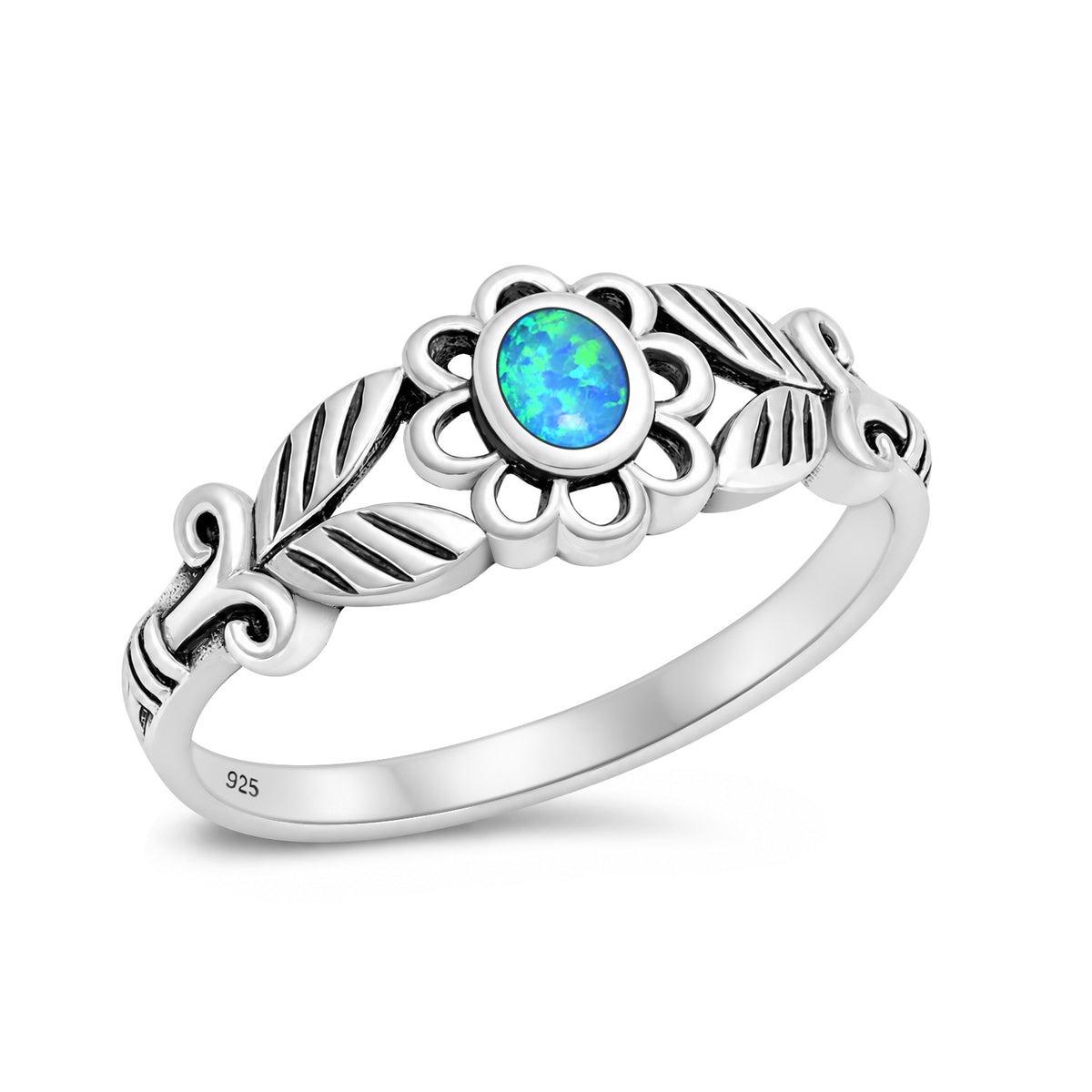 Silver Floral Stone Ring