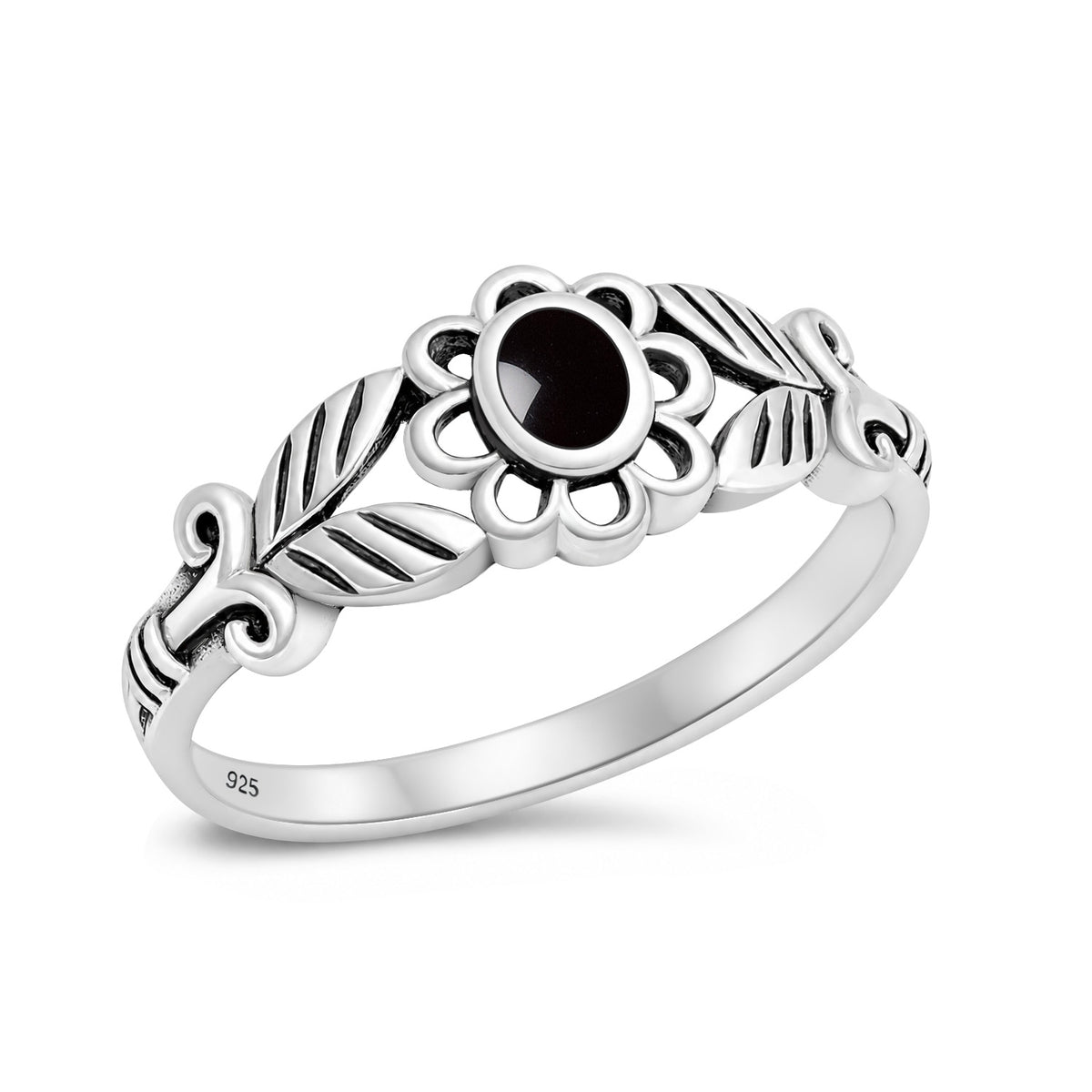 Silver Floral Stone Ring