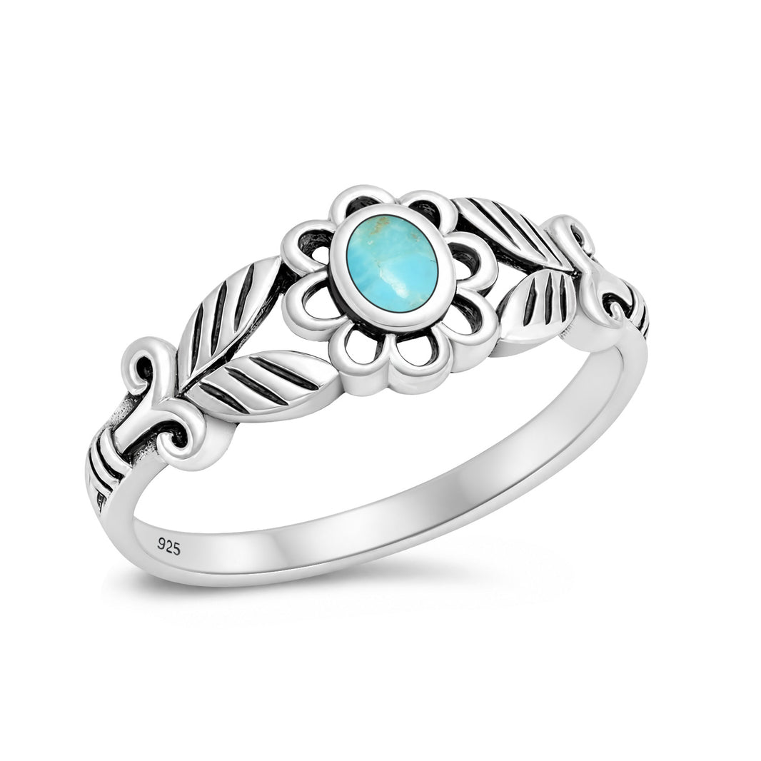 Silver Floral Stone Ring