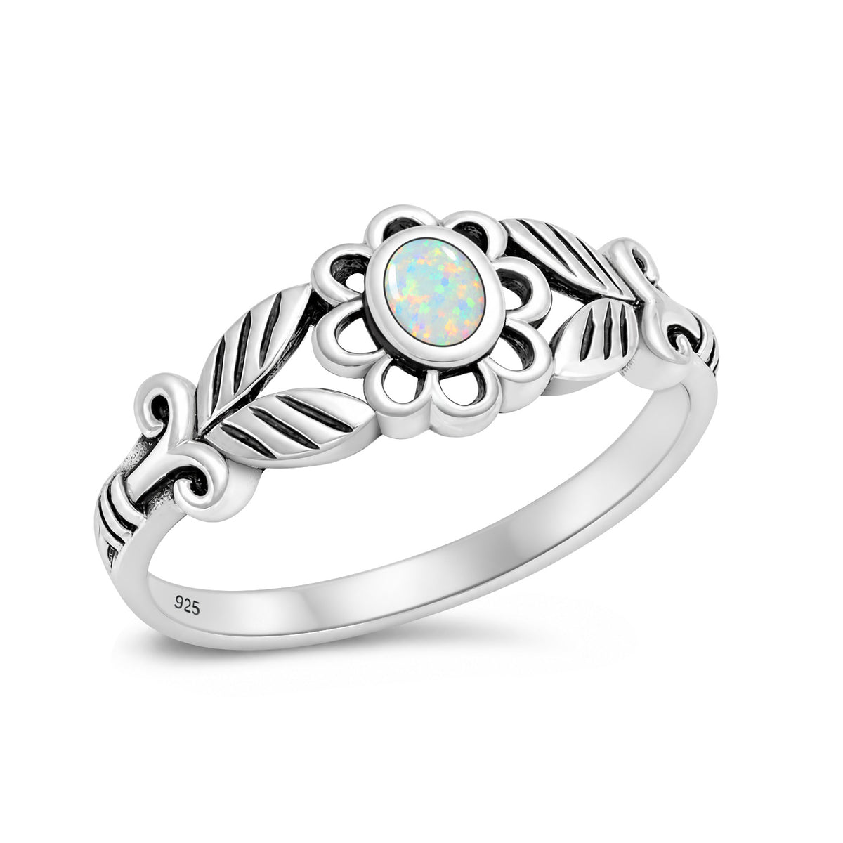 Silver Floral Stone Ring