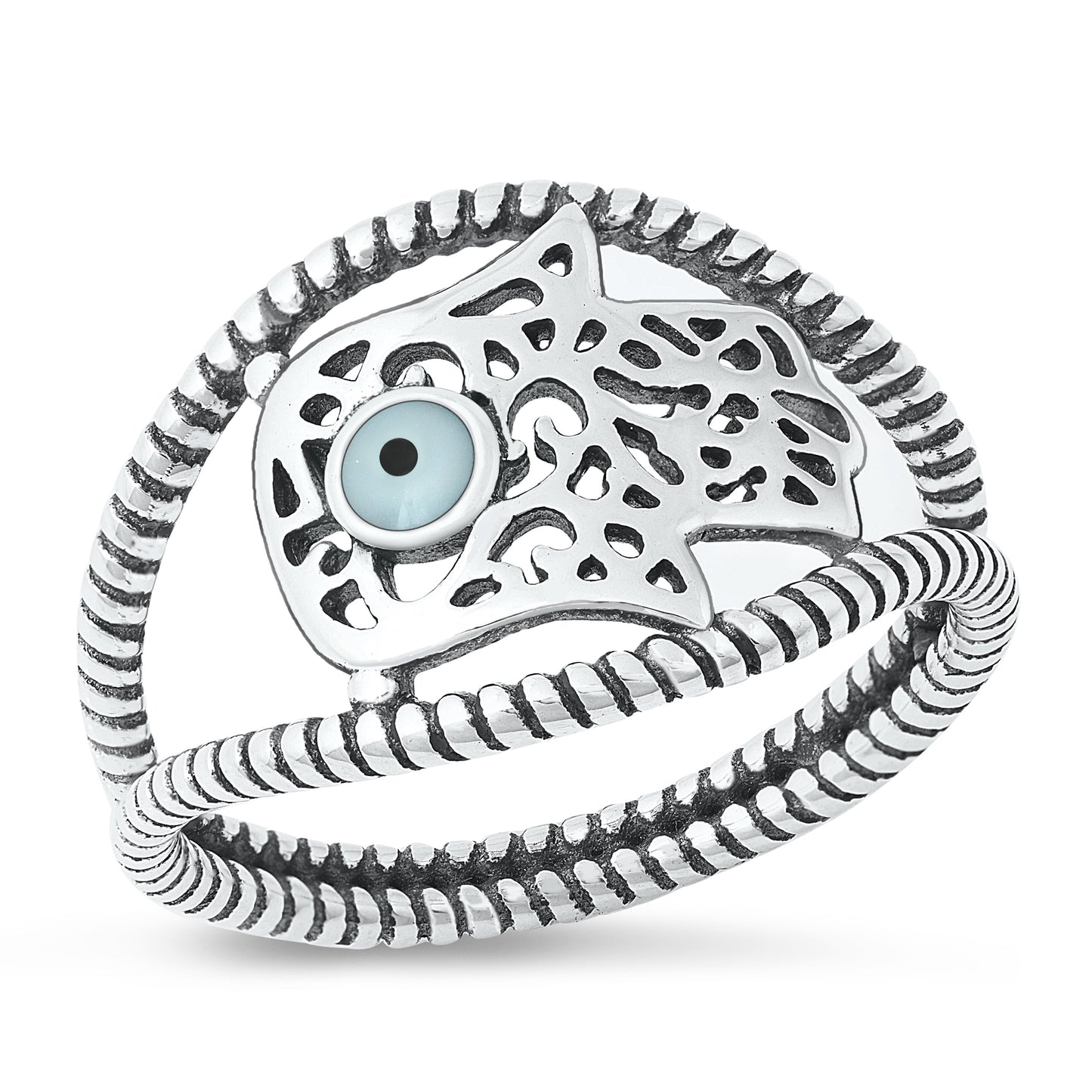 Silver Stone Ring  - Hamsa & Eye