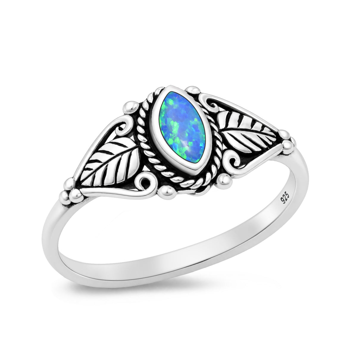 Silver Leaf VIne Stone Ring