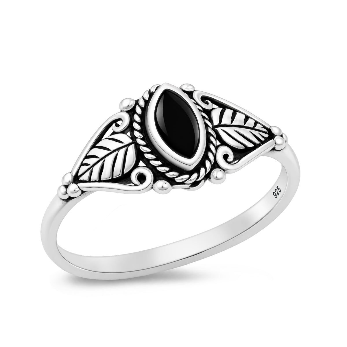 Silver Leaf VIne Stone Ring