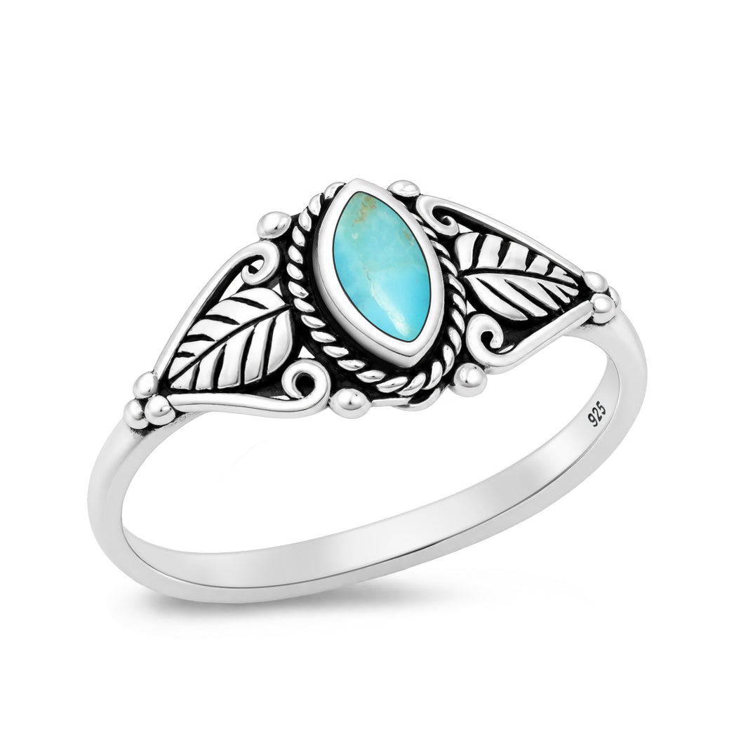Silver Leaf VIne Stone Ring