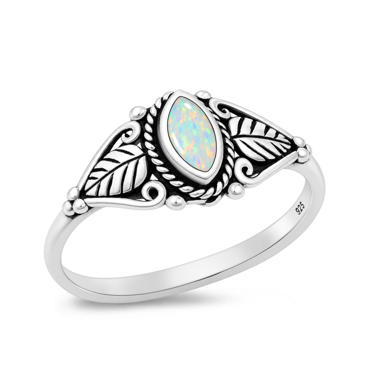 Silver Leaf VIne Stone Ring