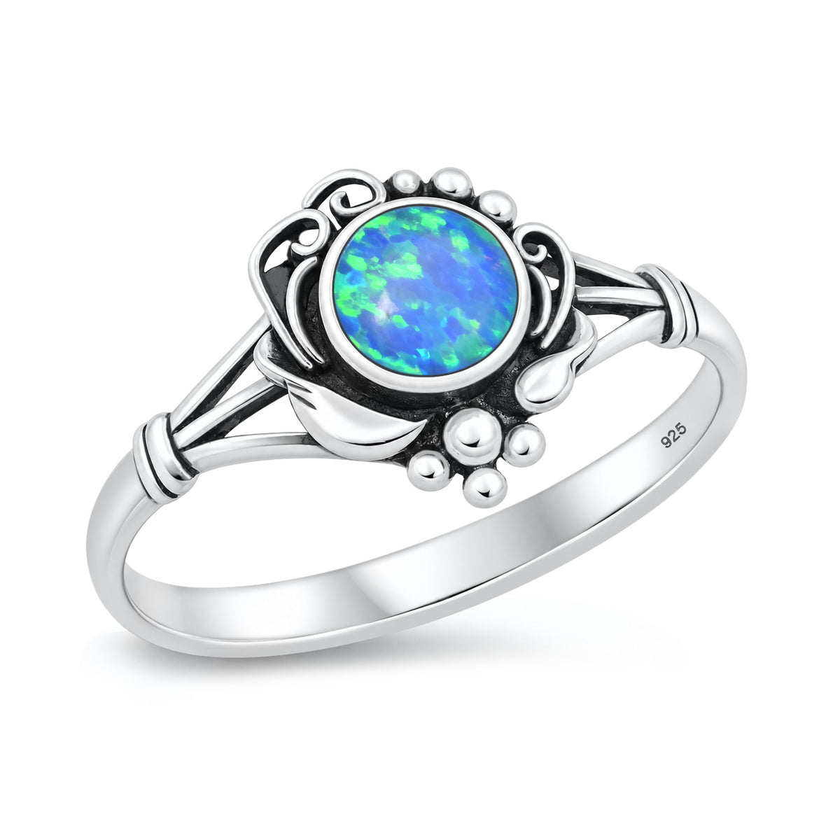 Silver Beaded Floral Stone Ring