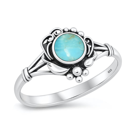 Silver Beaded Floral Stone Ring