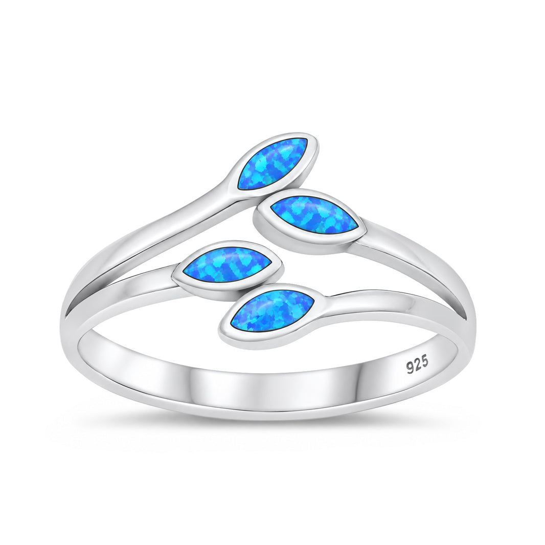 Silver Lab Opal Ring - Leaves