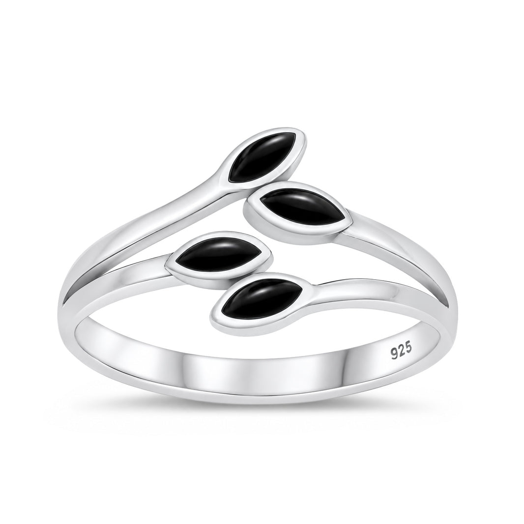 Silver Stone Ring - Leaves
