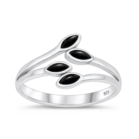 Silver Stone Ring - Leaves