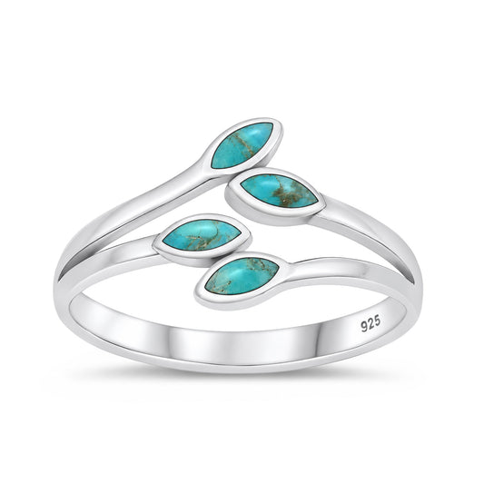 Silver Stone Ring - Leaves