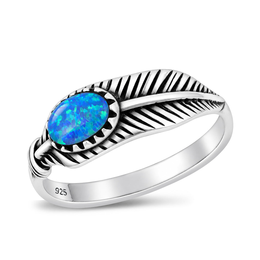 Silver Lab Opal Ring - Feather