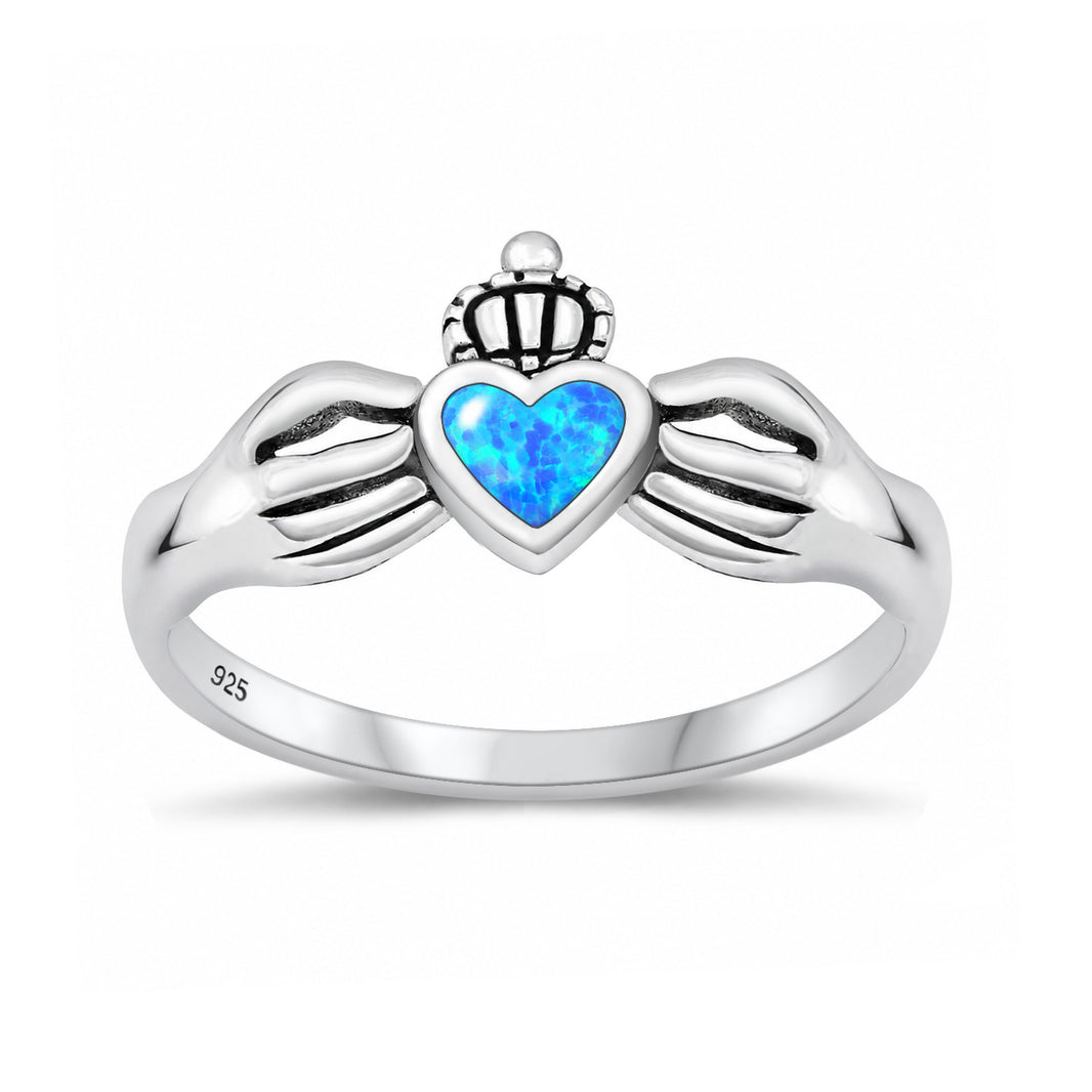 Silver Lab Opal Ring - Claddagh