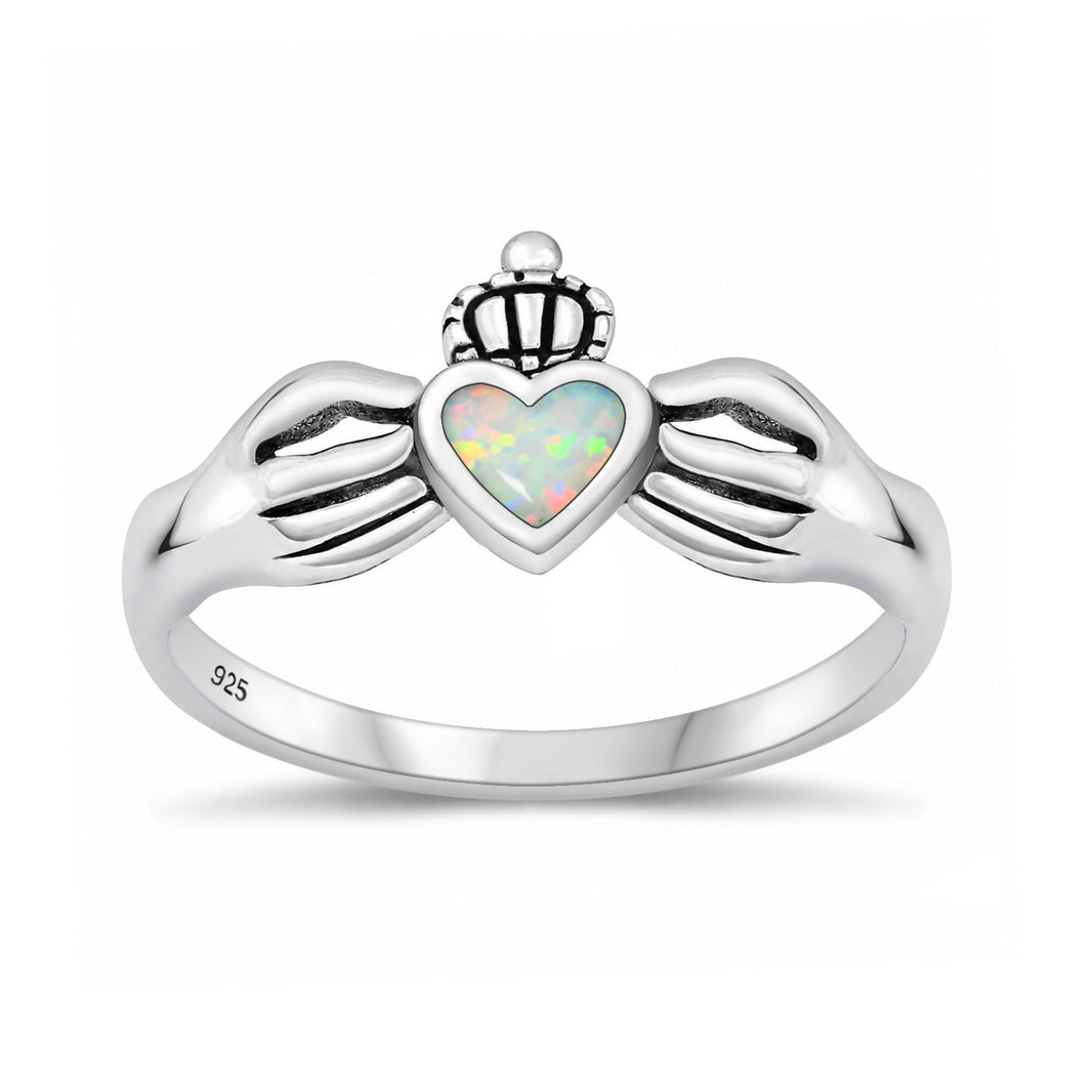 Silver Lab Opal Ring - Claddagh
