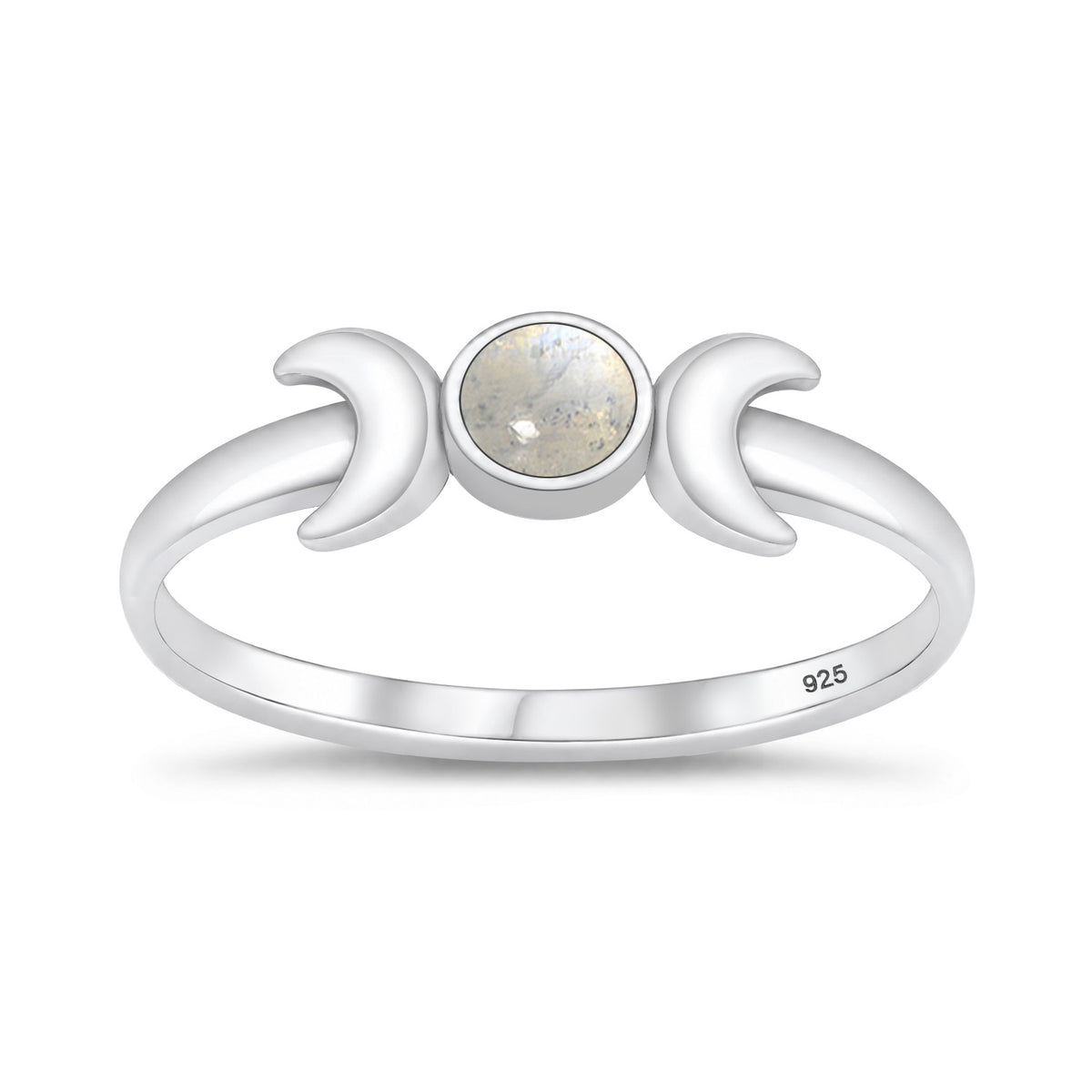 Silver Crescent Moon Stone Ring