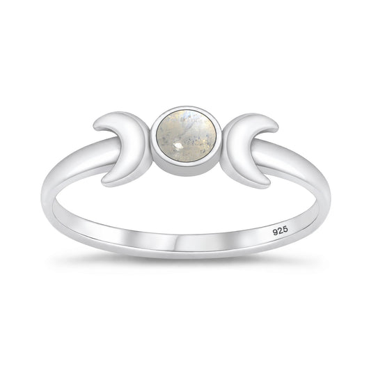 Silver Crescent Moon Stone Ring