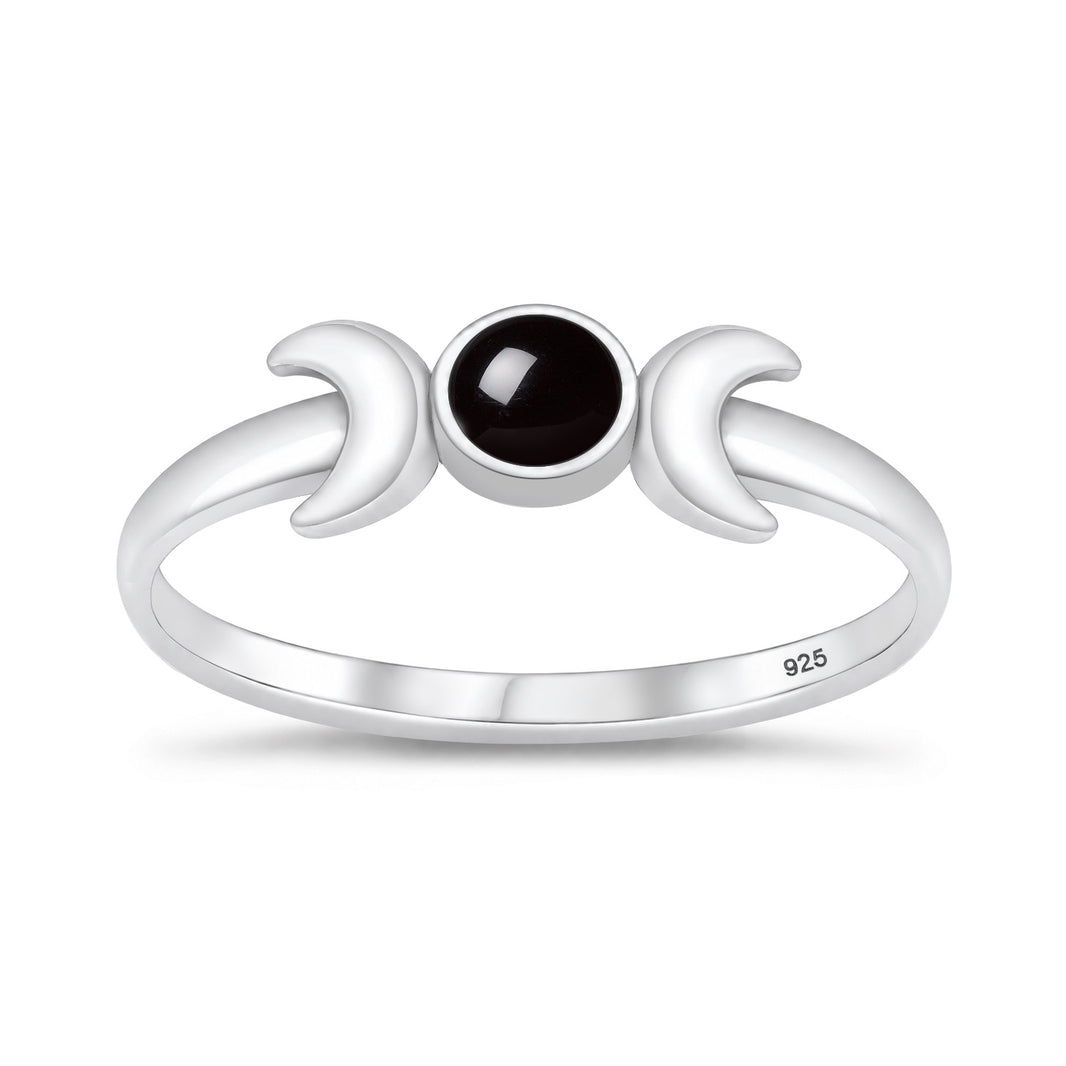 Silver Crescent Moon Stone Ring