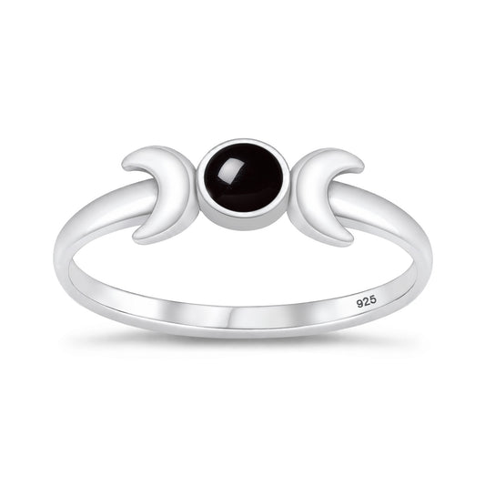 Silver Crescent Moon Stone Ring