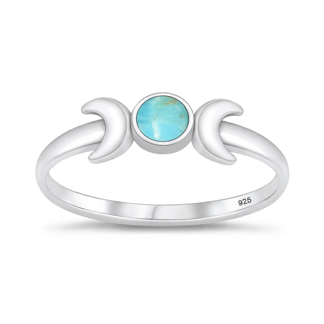 Silver Crescent Moon Stone Ring