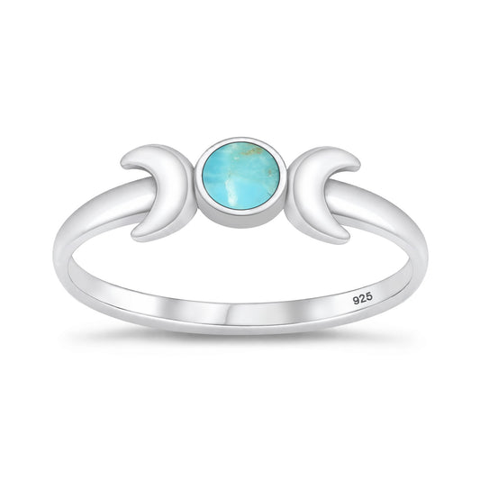 Silver Crescent Moon Stone Ring
