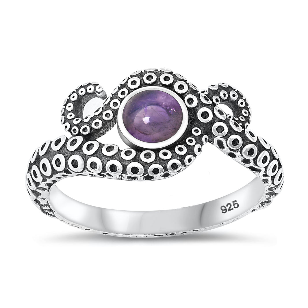 Silver Stone Ring - Tentacles
