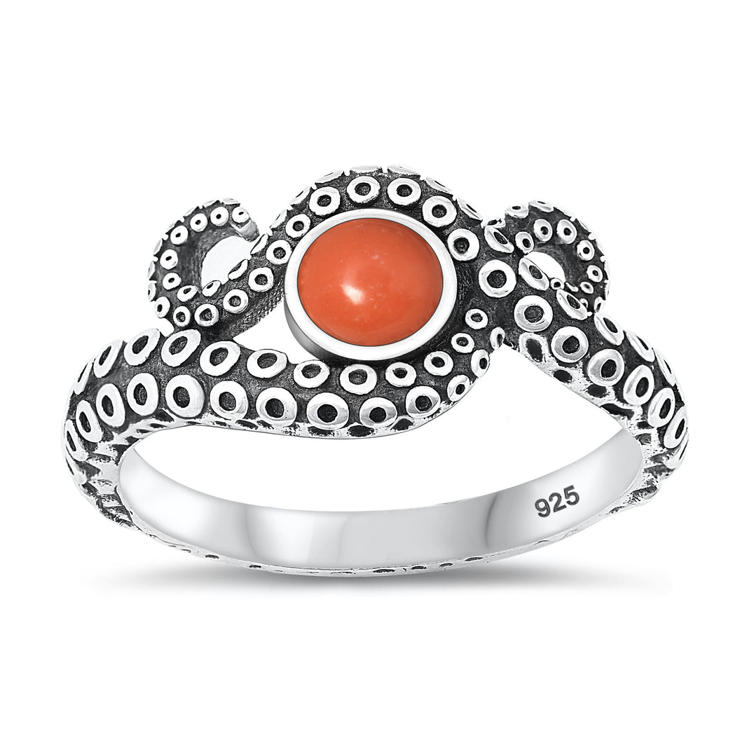 Silver Stone Ring - Tentacles