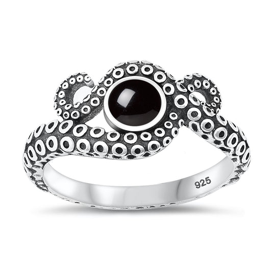 Silver Stone Ring - Octopus