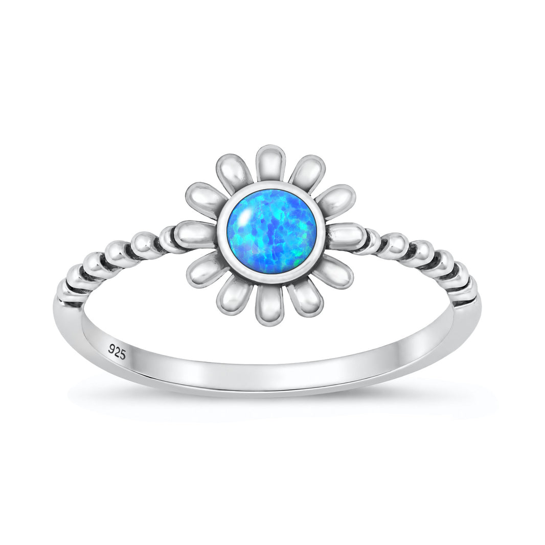 Silver Lab Opal Ring - Flower