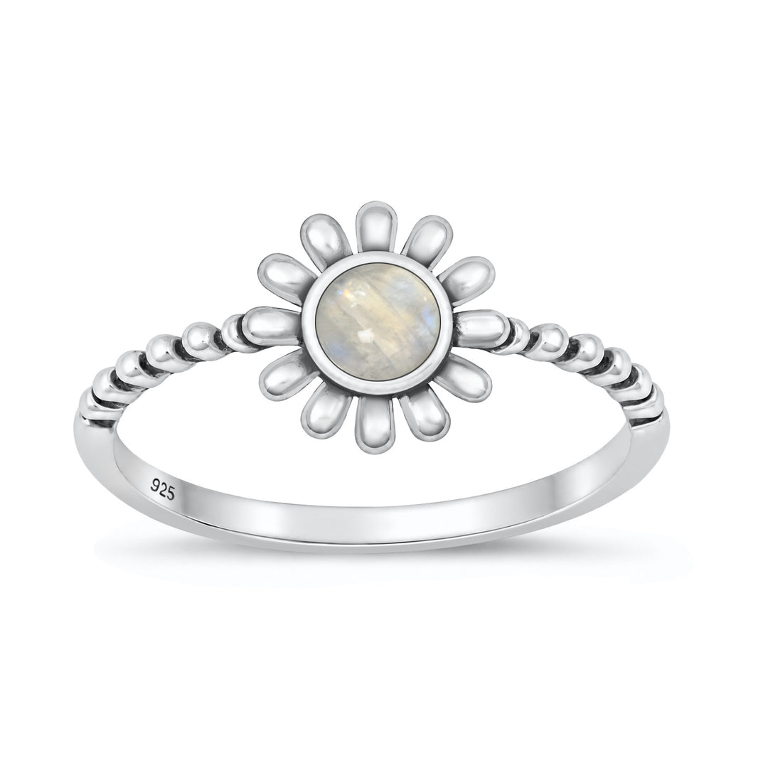 Silver Stone Ring - Flower