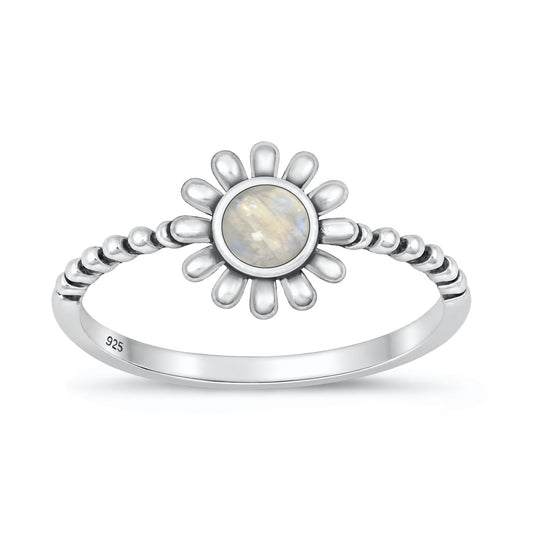 Silver Stone Ring - Flower