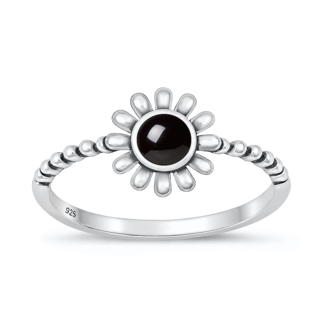 Silver Stone Ring - Flower