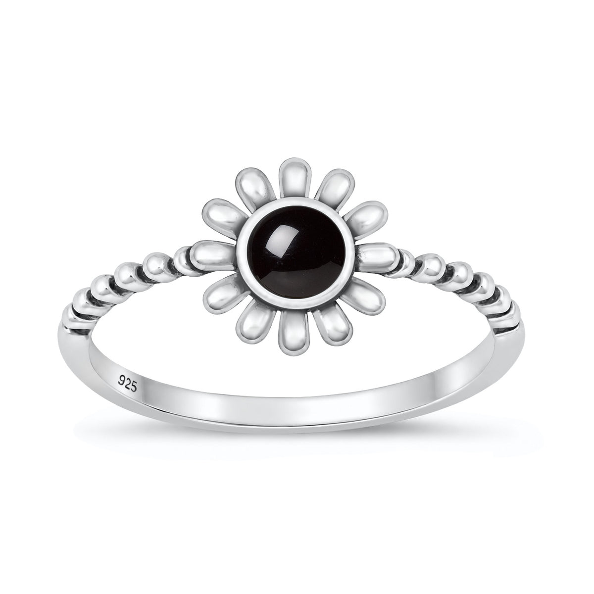 Silver Stone Ring - Flower