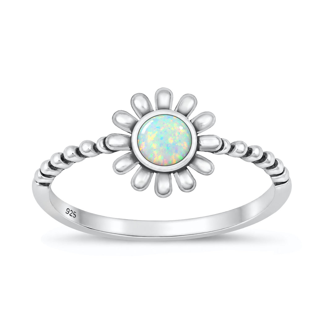 Silver Lab Opal Ring - Flower