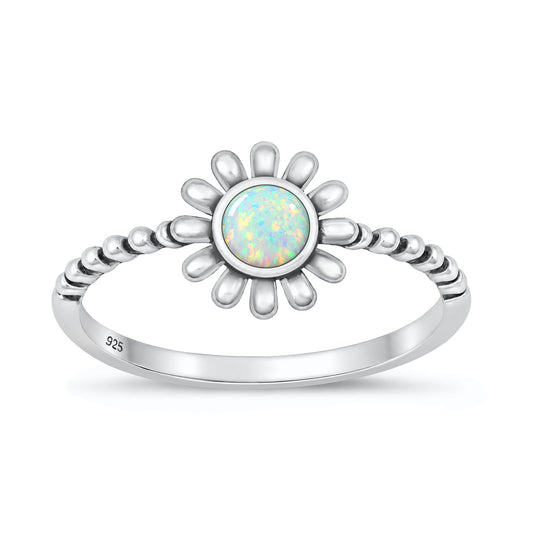 Silver Lab Opal Ring - Flower
