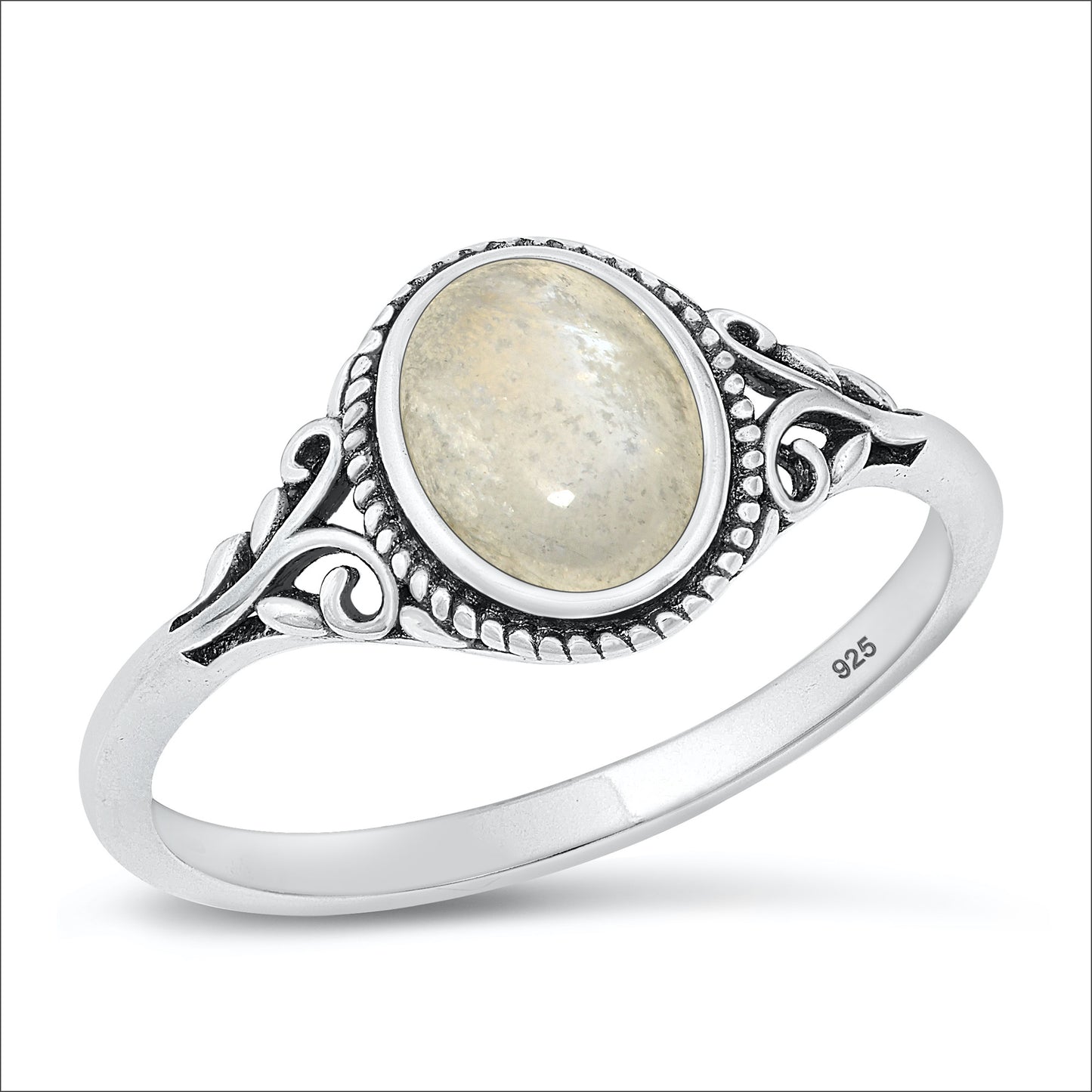Silver Stone Ring - Scroll Ring