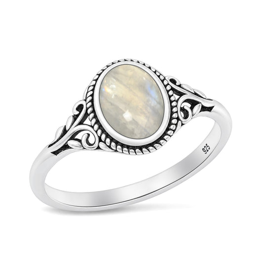 Silver Scroll Stone Ring