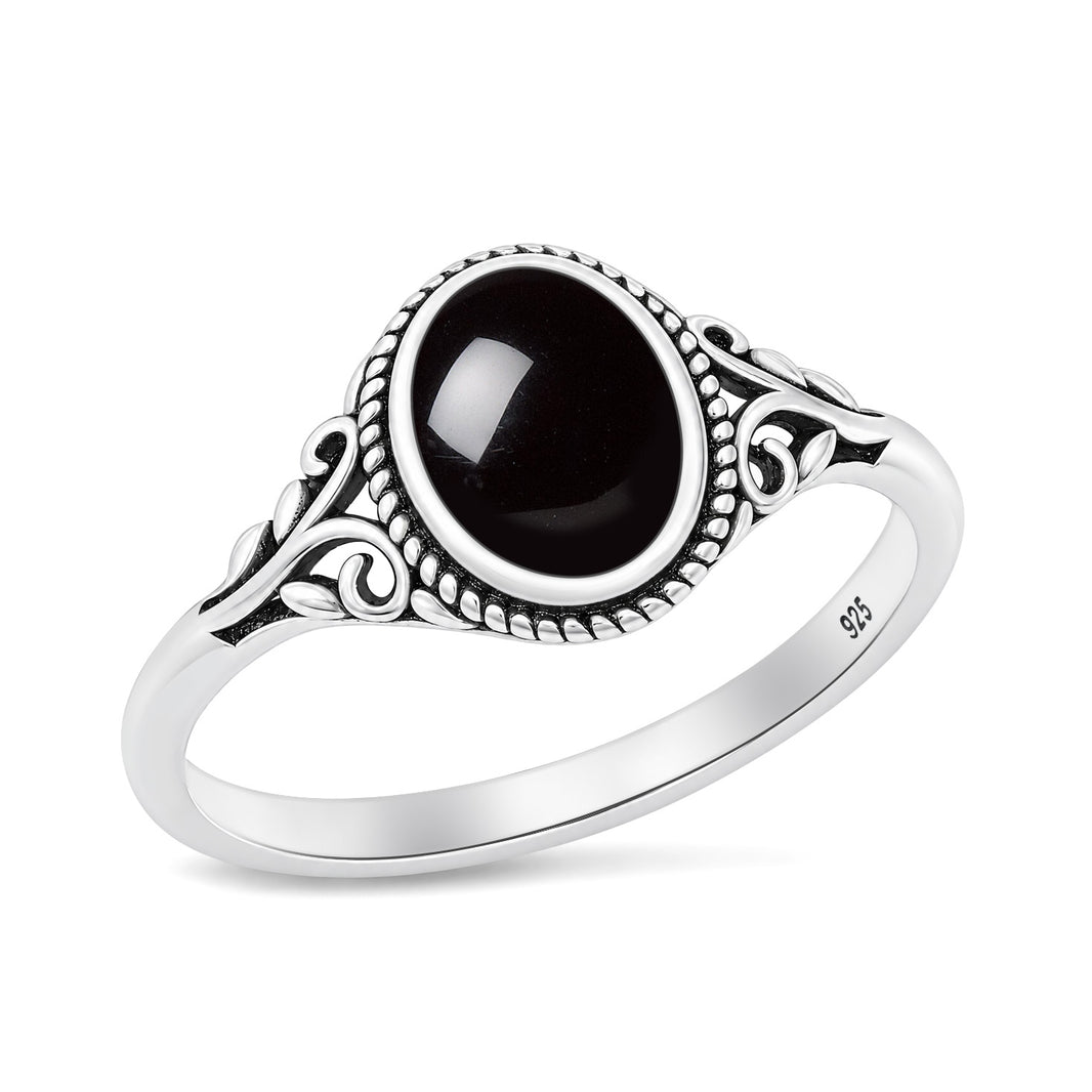Silver Scroll Stone Ring