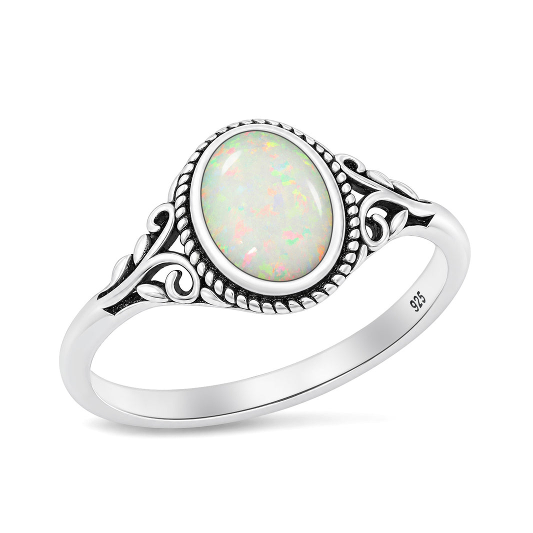 Silver Scroll Stone Ring