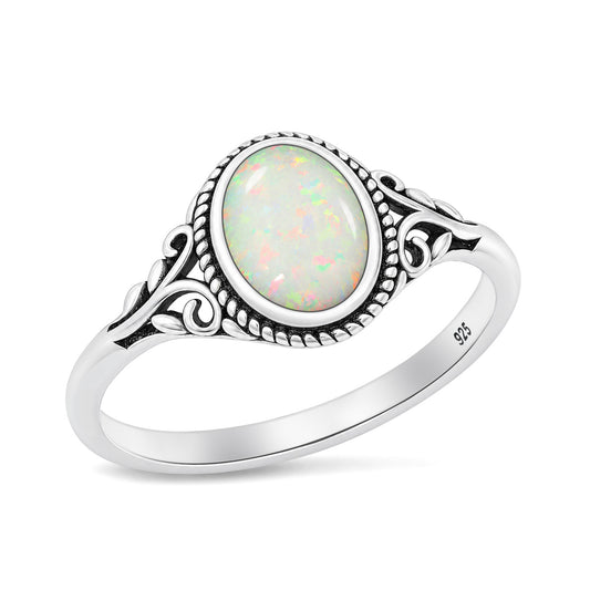 Silver Scroll Stone Ring